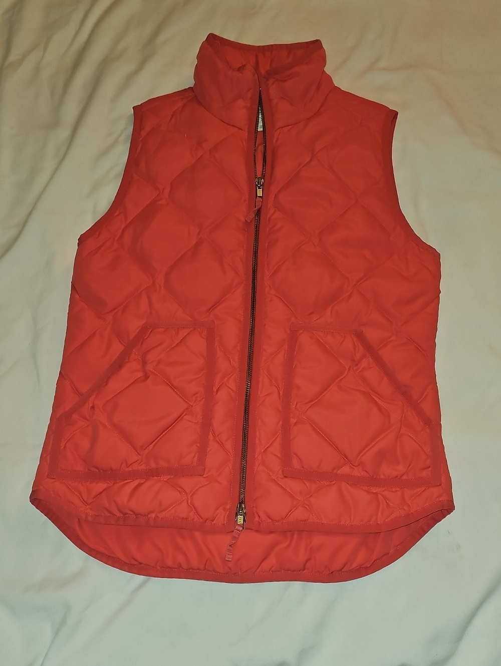J. Crew Quilted Coral-Red Sleeveless Puffer Vest